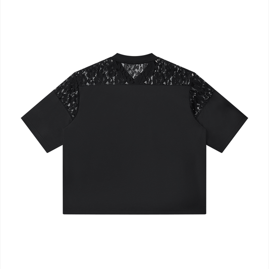 Jesus Girlz Lace Paneling V-Neck T-Shirt