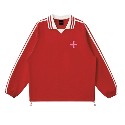 P31 Contrast Striped Lapel Collar Sweatshirt