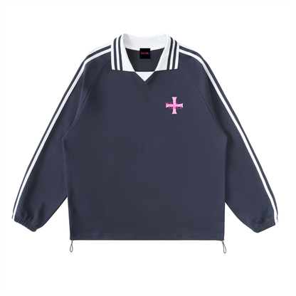 P31 Contrast Striped Lapel Collar Sweatshirt