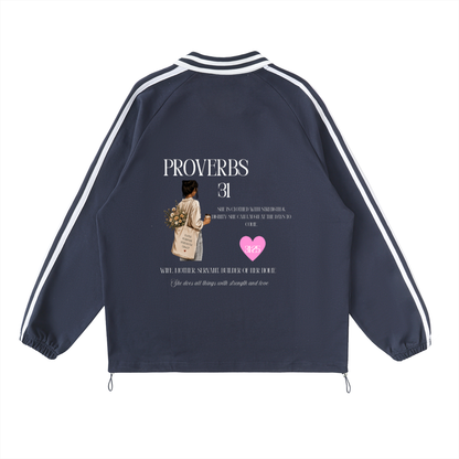 P31 Contrast Striped Lapel Collar Sweatshirt
