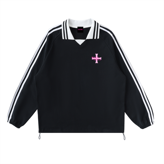 P31 Contrast Striped Lapel Collar Sweatshirt